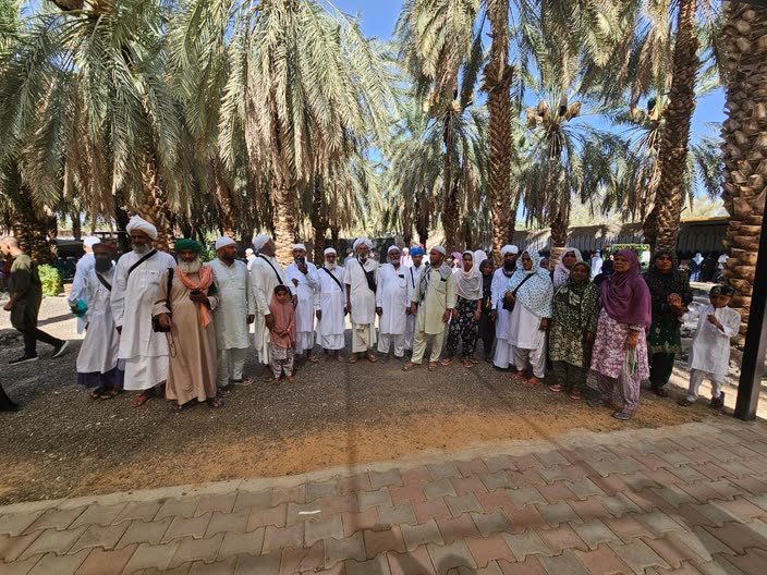 A Madni group among the date palms outside Madinah